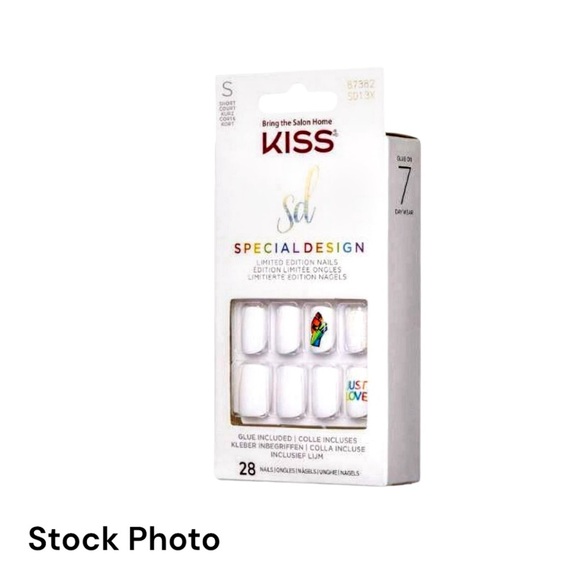 NIB KISS Special Design Fake Nails, Short SD13X - Just Love 28 Ct Rainbow Pride - Picture 2 of 13